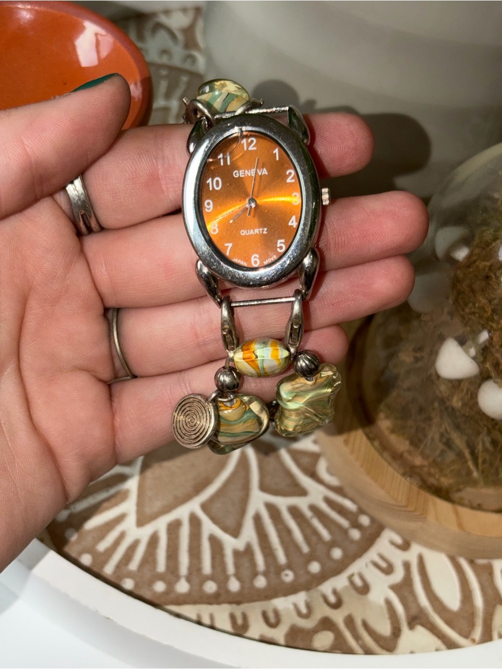 Vintage Geneva Beaded Interchangeable Watch – Boho Glass Bead Charm Bracelet